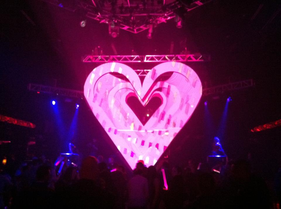 Heart-shaped three-layer projection mapped stage at EDGE Nightclub in Reno