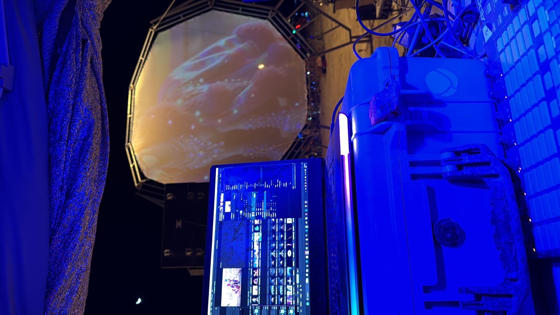 MELT EVERYTHING VJ rig running visuals at a Burning Man stage