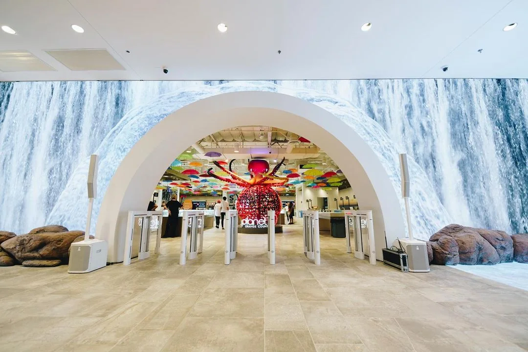 Planet 13 Santa Ana waterfall LED wall and entry portal