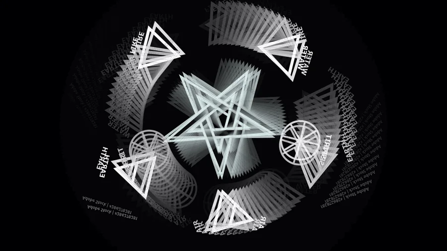 Symmetrical SB logo and elemental symbol still from the Spencer Brown concept movie