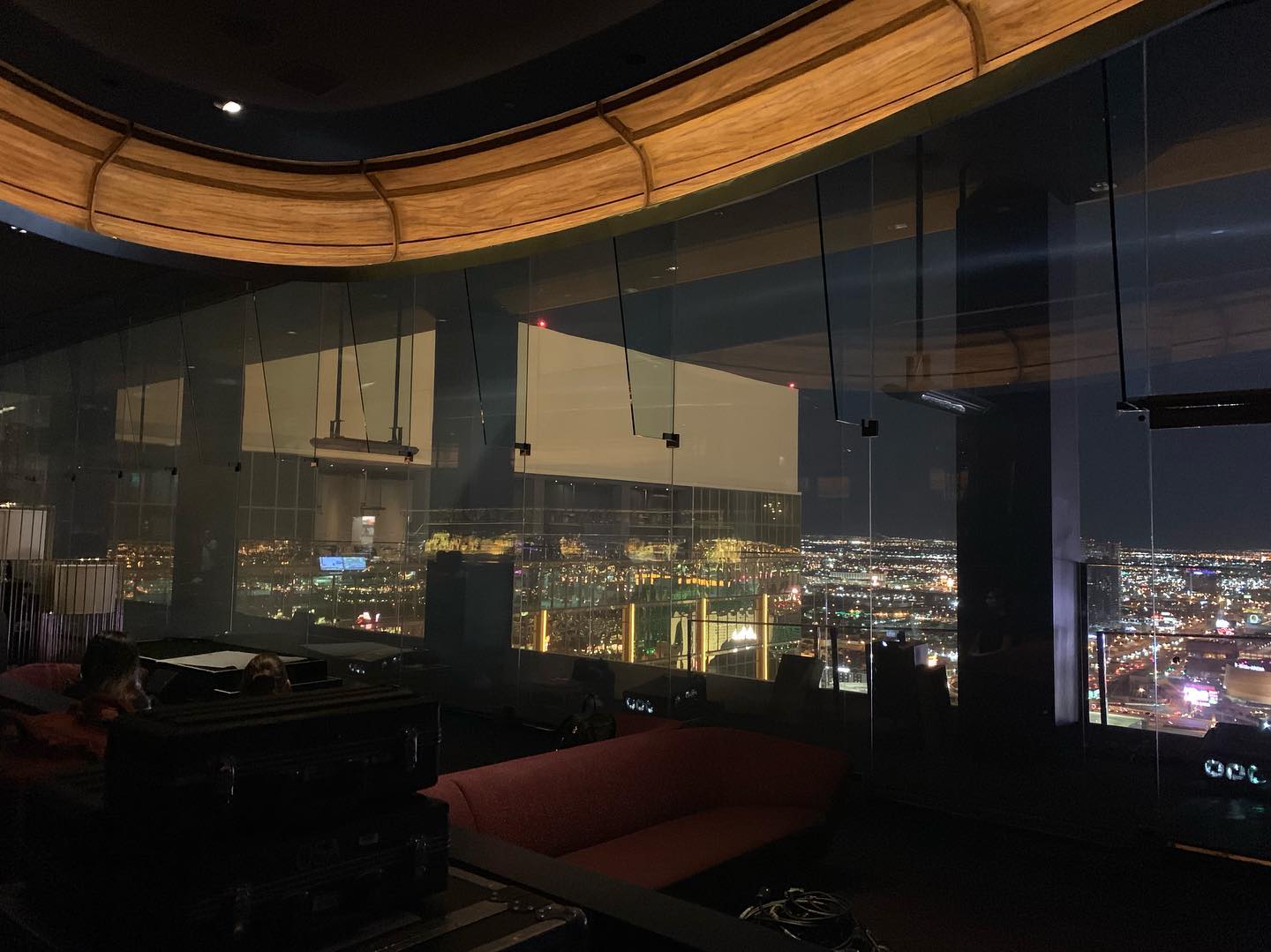 Delano Las Vegas skyline visible through Amway's transparent projection installation