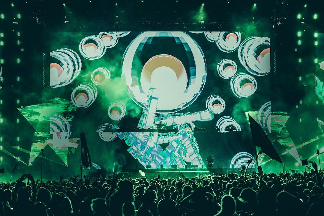 Rusko artist mark across a festival LED stage