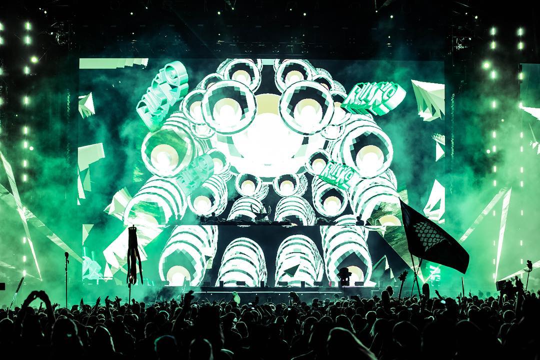 Rusko circular graphic system on a festival stage