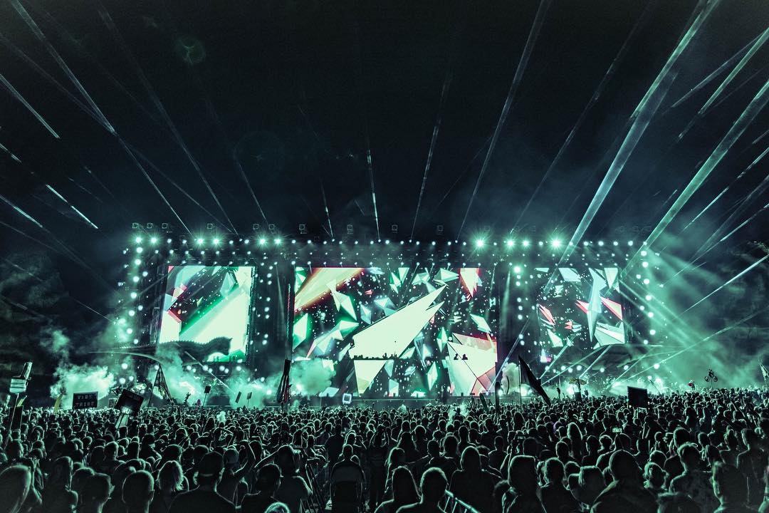 Rusko performance visual integrated with a festival stage