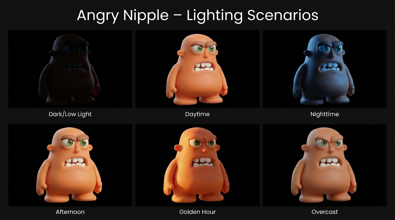 Angry Nipple lighting scenarios artboard