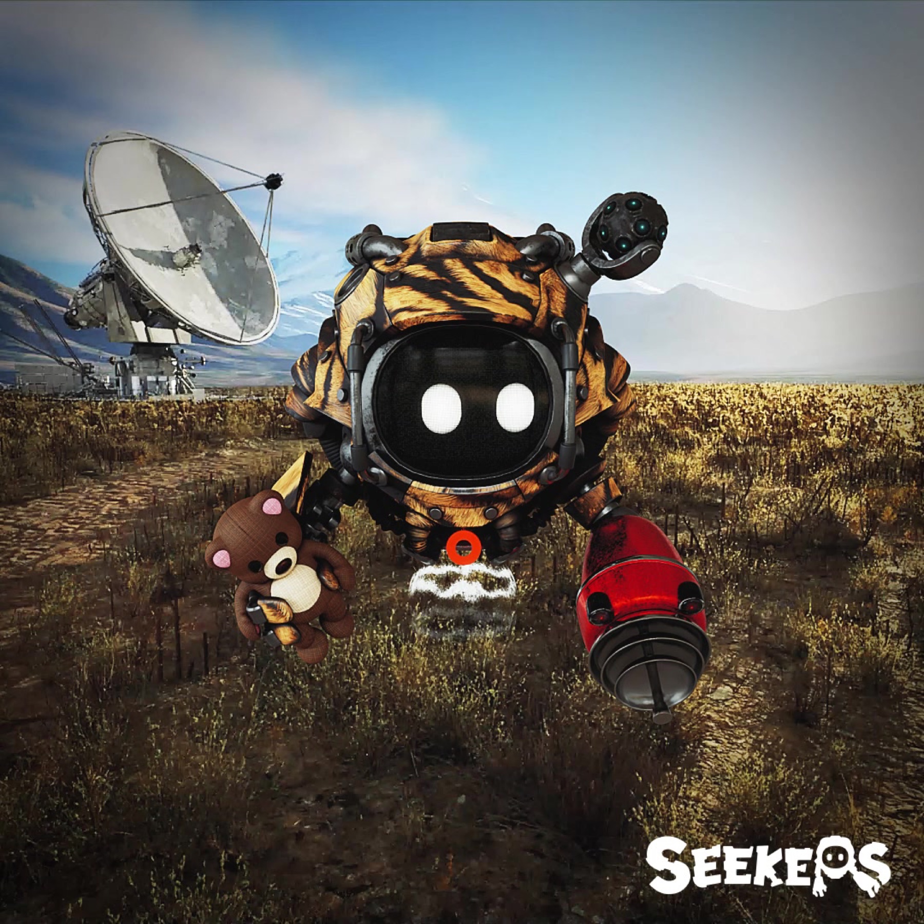 Alternate square social frame with a Seeker character and butterfly-like gear