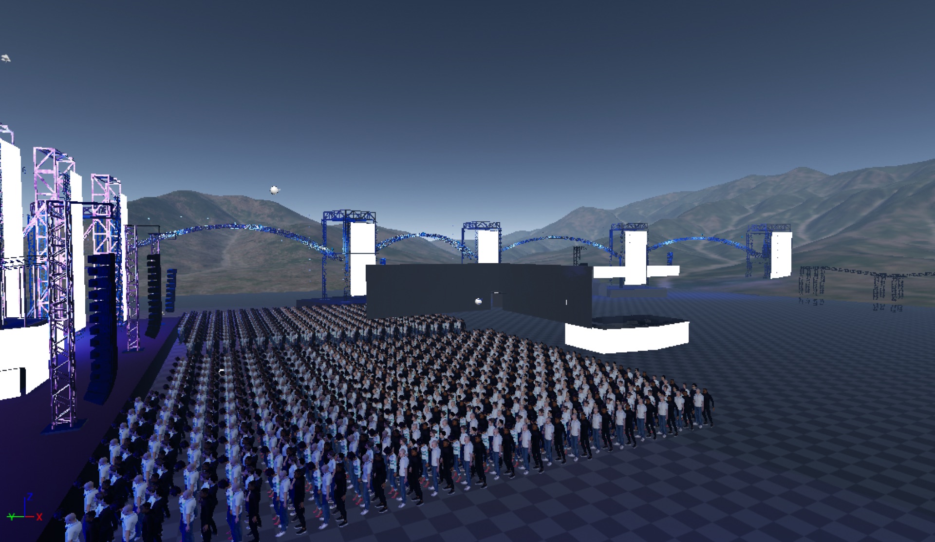 Close stage process render of The Pentagon LED surface and truss