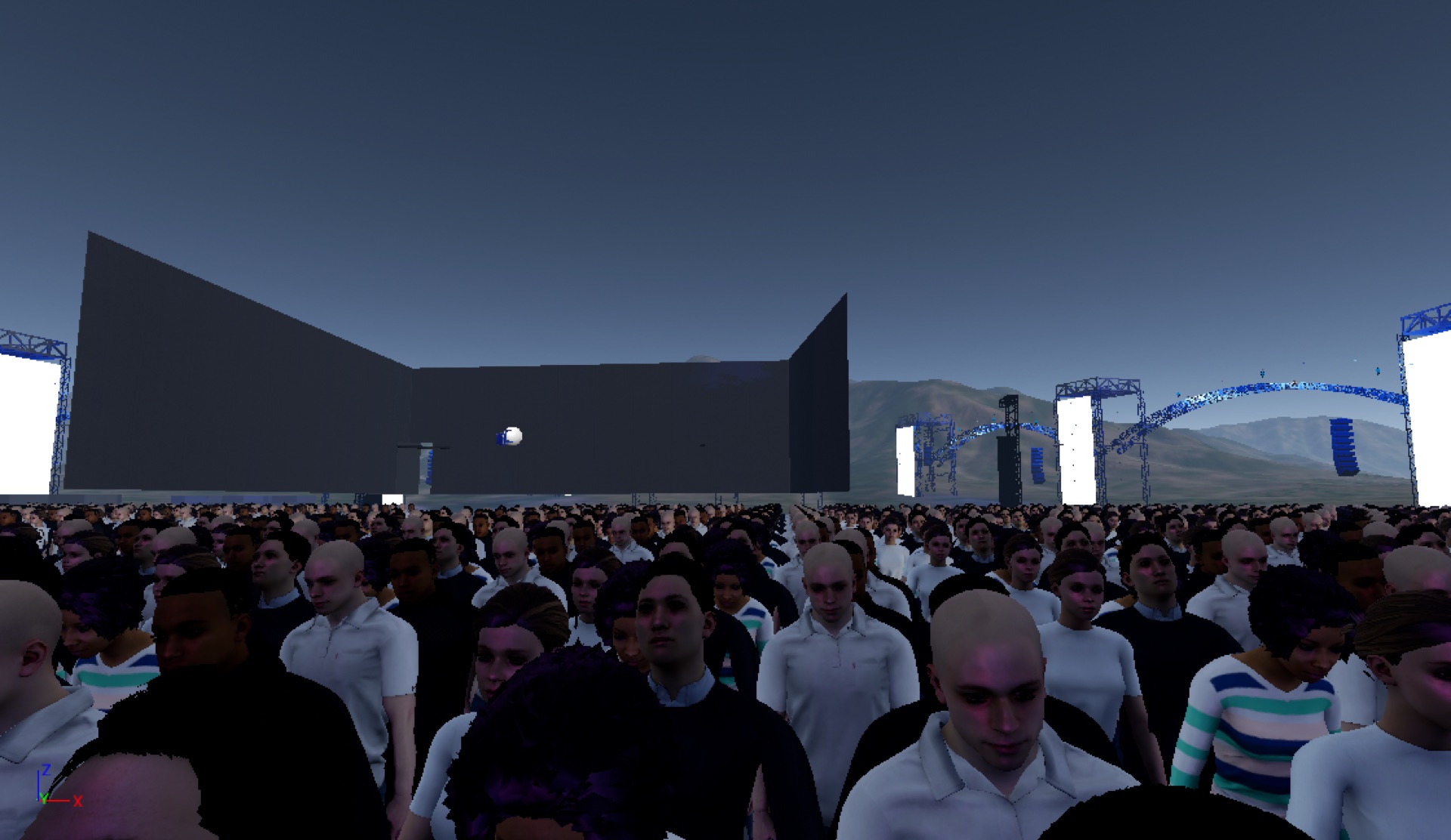 Second audience process view looking toward The Pentagon LED walls